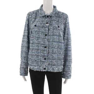 Picadilly Womens Blue Check Collared Button Polyester Jacket Long Sleeve Size XL